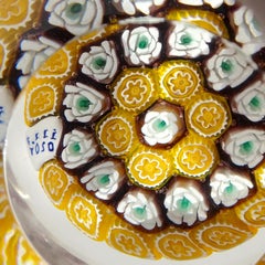 Pisapapeles de cristal artístico italiano Fratelli Toso Murano Roses Yellow Flowers Mosaic