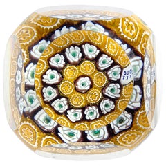 Fratelli Toso Murano Roses Yellow Flowers Mosaic Italian Art Glass Paperweight