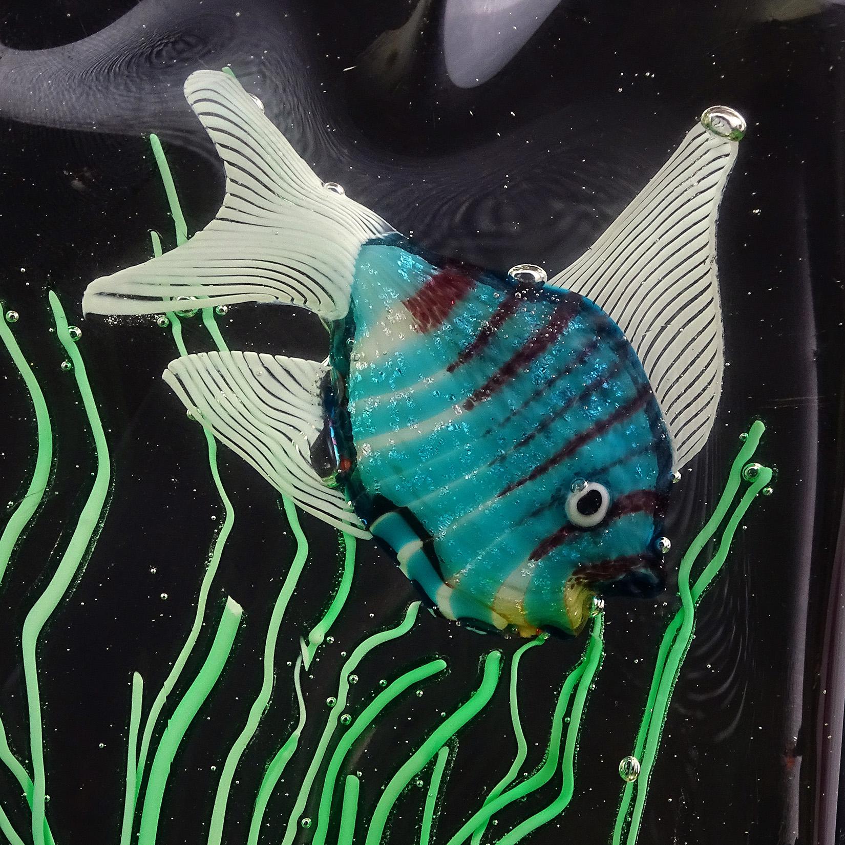 Fratelli Toso Murano Silver Flecks Fish Italian Art Glass Aquarium Sculpture In Good Condition In Kissimmee, FL