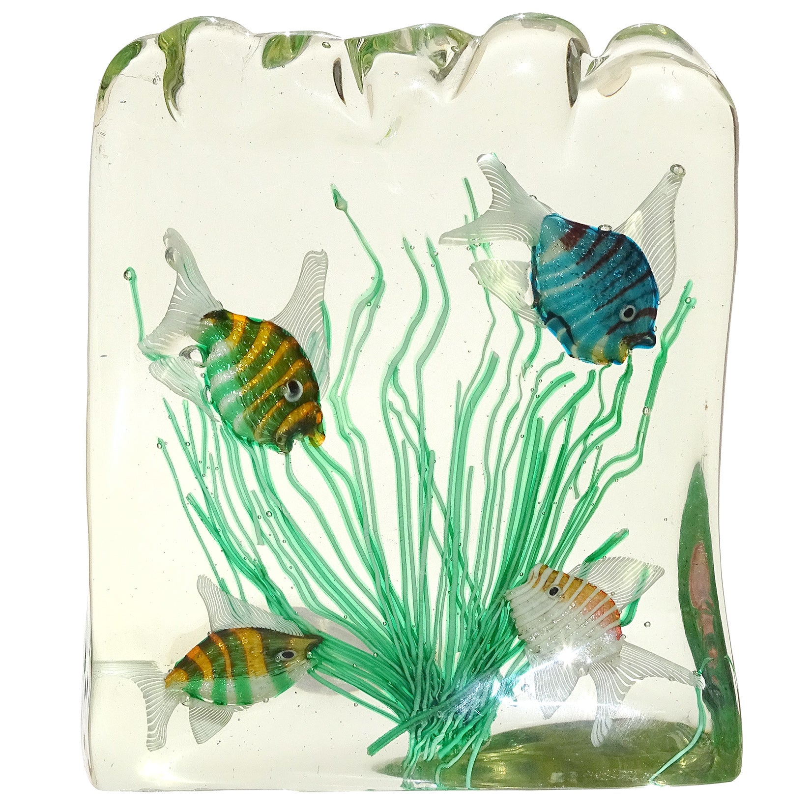 Fratelli Toso Murano Silver Flecks Fish Italian Art Glass Aquarium Sculpture