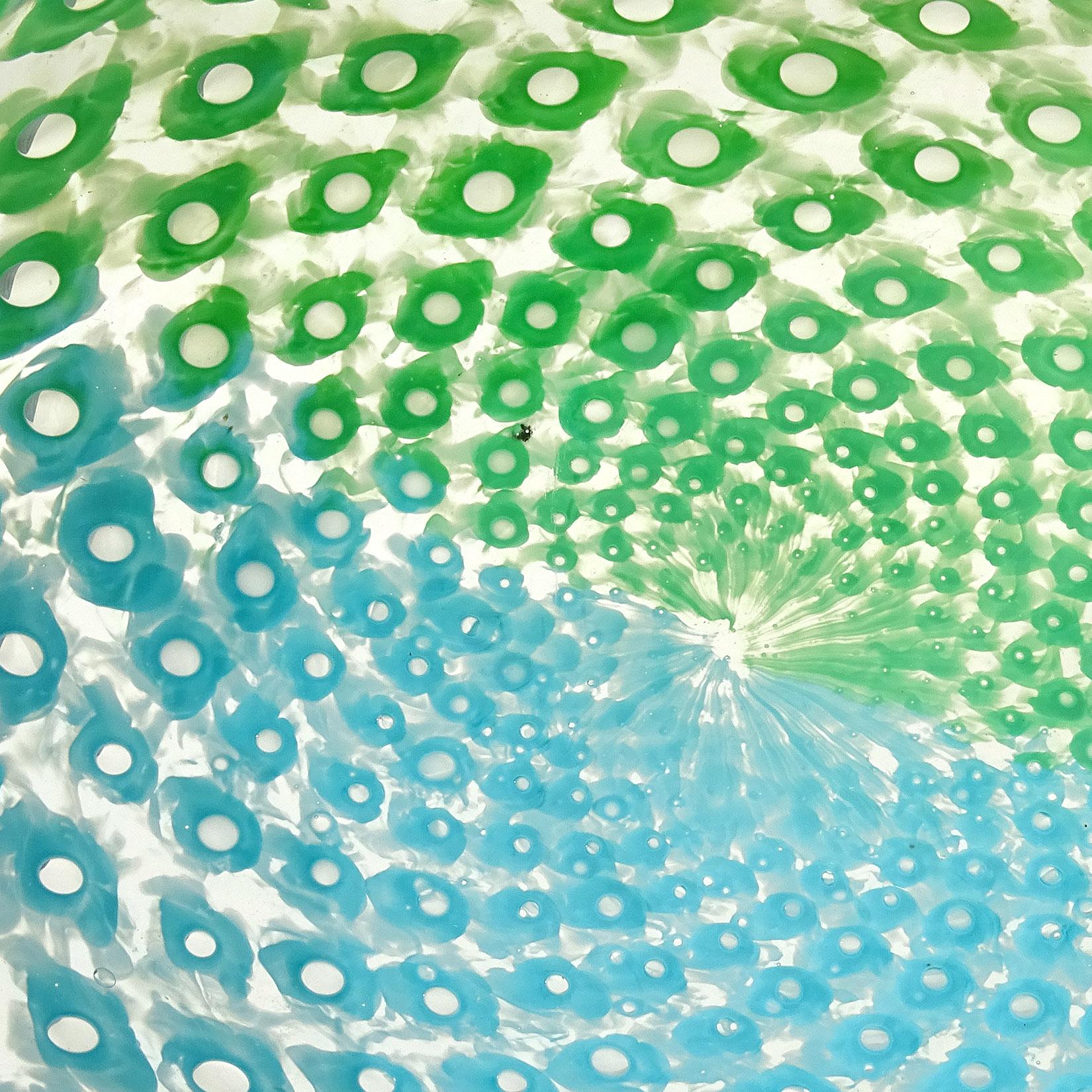 Fratelli Toso Murano Sky Blue Green Bubbles Italian Art Glass Centerpiece Bowl For Sale 2