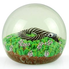 Fratelli Toso Murano Striped Snake in Wild Flowers Italian Art Glass Paperweight