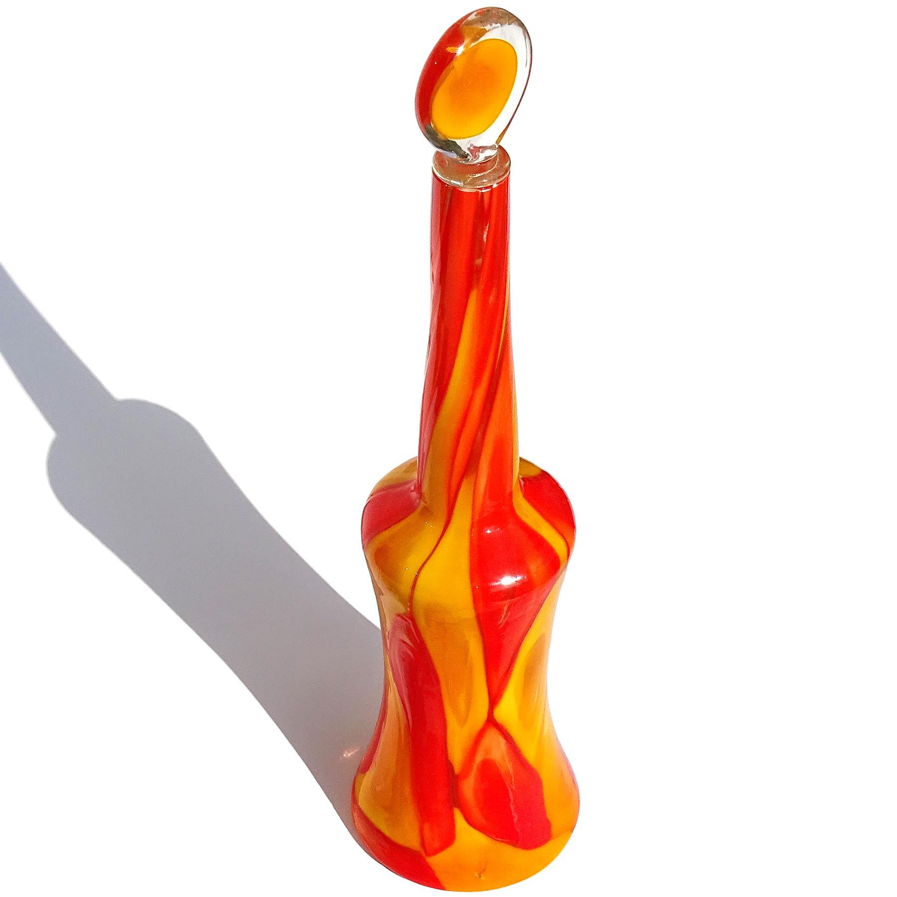 Hand-Crafted Fratelli Toso Murano Tall Orange Yellow a Pentoni Italian Art Glass Decanter