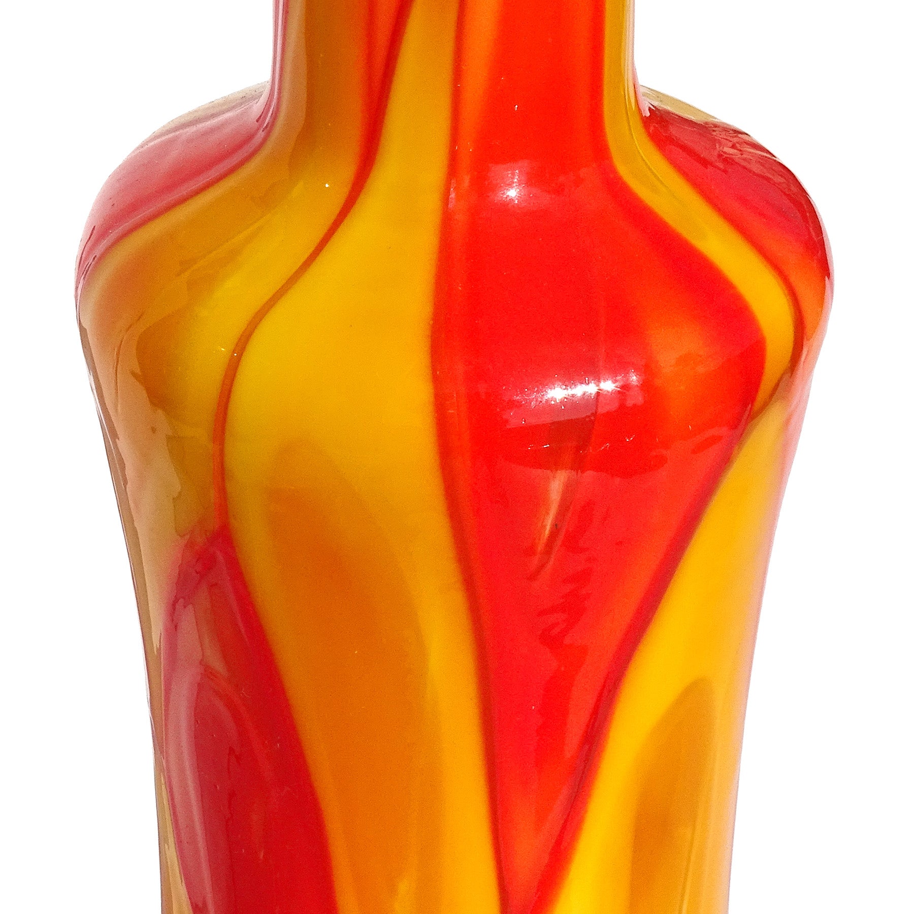 Fratelli Toso Murano Tall Orange Yellow a Pentoni Italian Art Glass Decanter In Good Condition In Kissimmee, FL