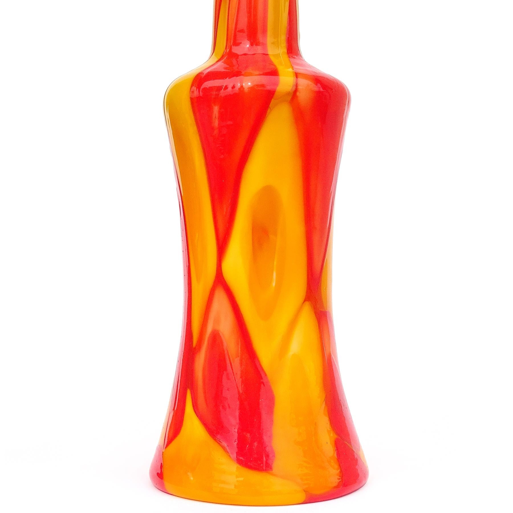 20th Century Fratelli Toso Murano Tall Orange Yellow a Pentoni Italian Art Glass Decanter