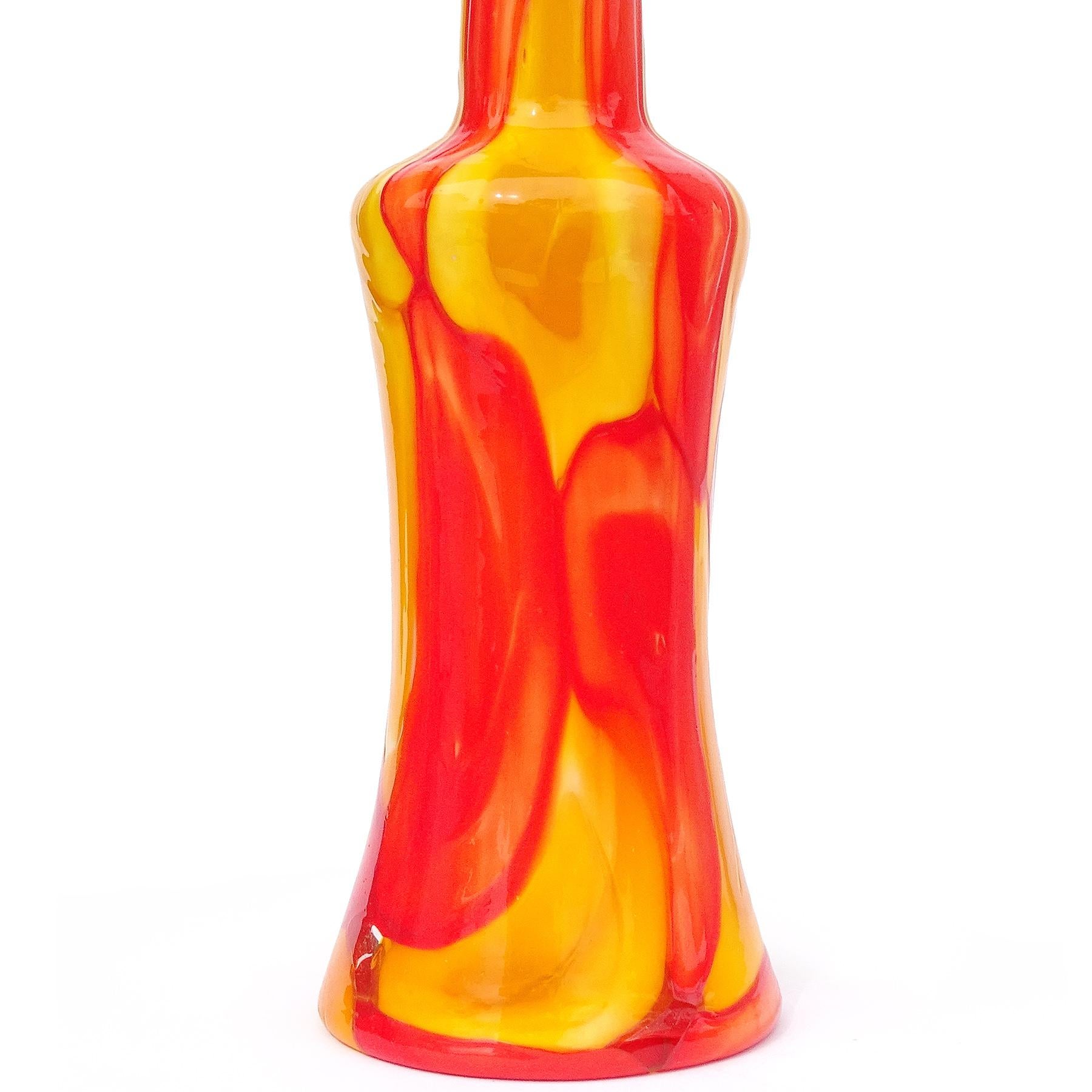 Fratelli Toso Murano Tall Orange Yellow a Pentoni Italian Art Glass Decanter 1