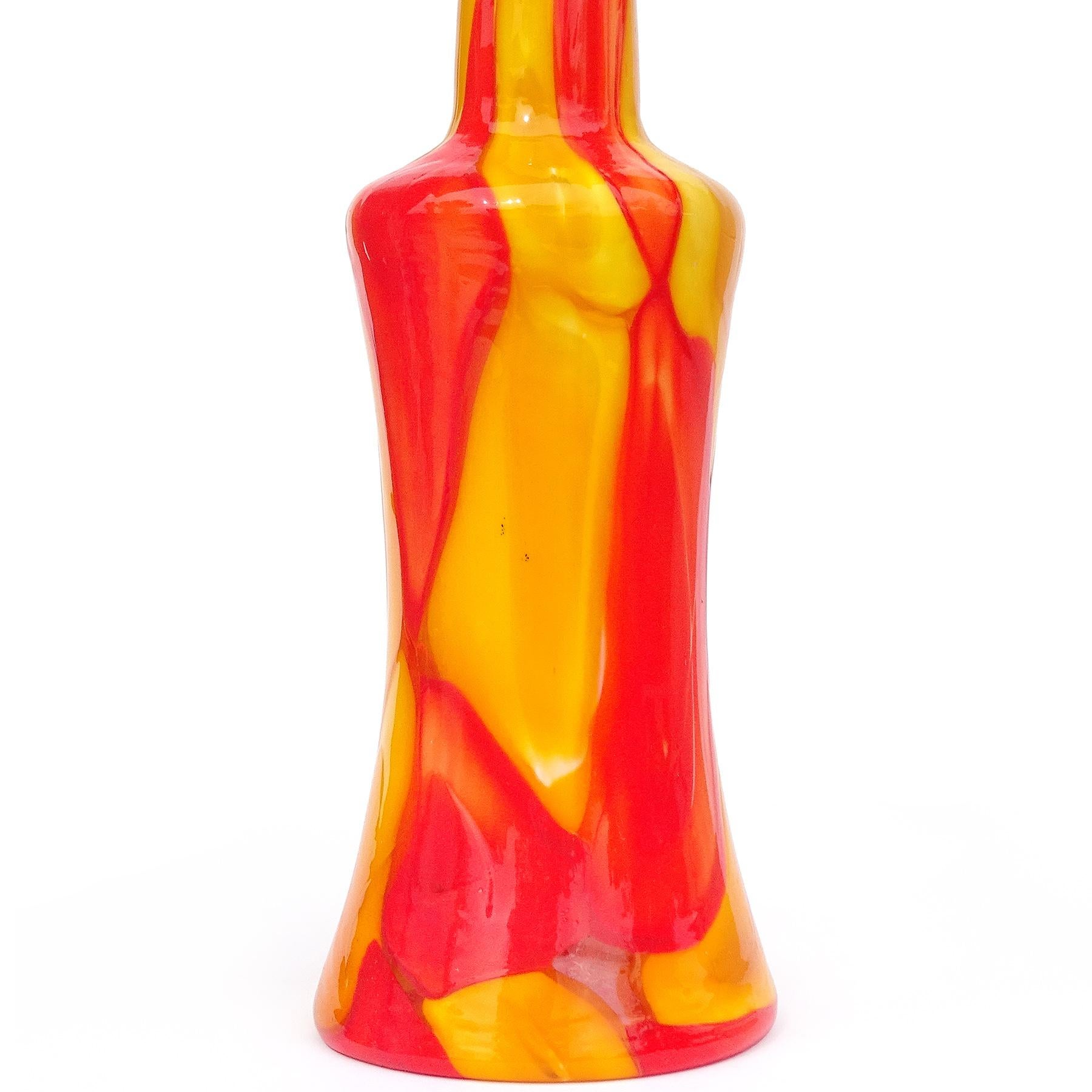 Fratelli Toso Murano Tall Orange Yellow a Pentoni Italian Art Glass Decanter 2