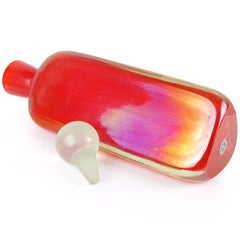 Fratelli Toso Murano Triangle Orange Iridescent Italian Art Glass Decanter