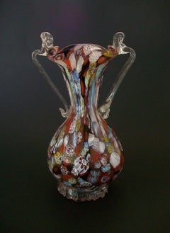 FRATELLI TOSO - Murano Twin Handled Millefiori Glass Vase - Italy - Circa 1950's