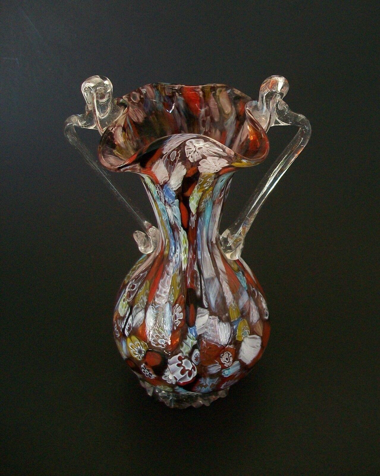 Mid-Century Modern FRATELLI TOSO - Murano Twin Handled Millefiori Glass Vase - Italy - Circa 1950's For Sale