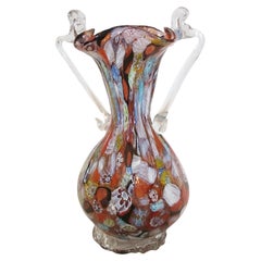 FRATELLI TOSO - Murano Twin Handled Millefiori Glass Vase - Italy - Circa 1950's