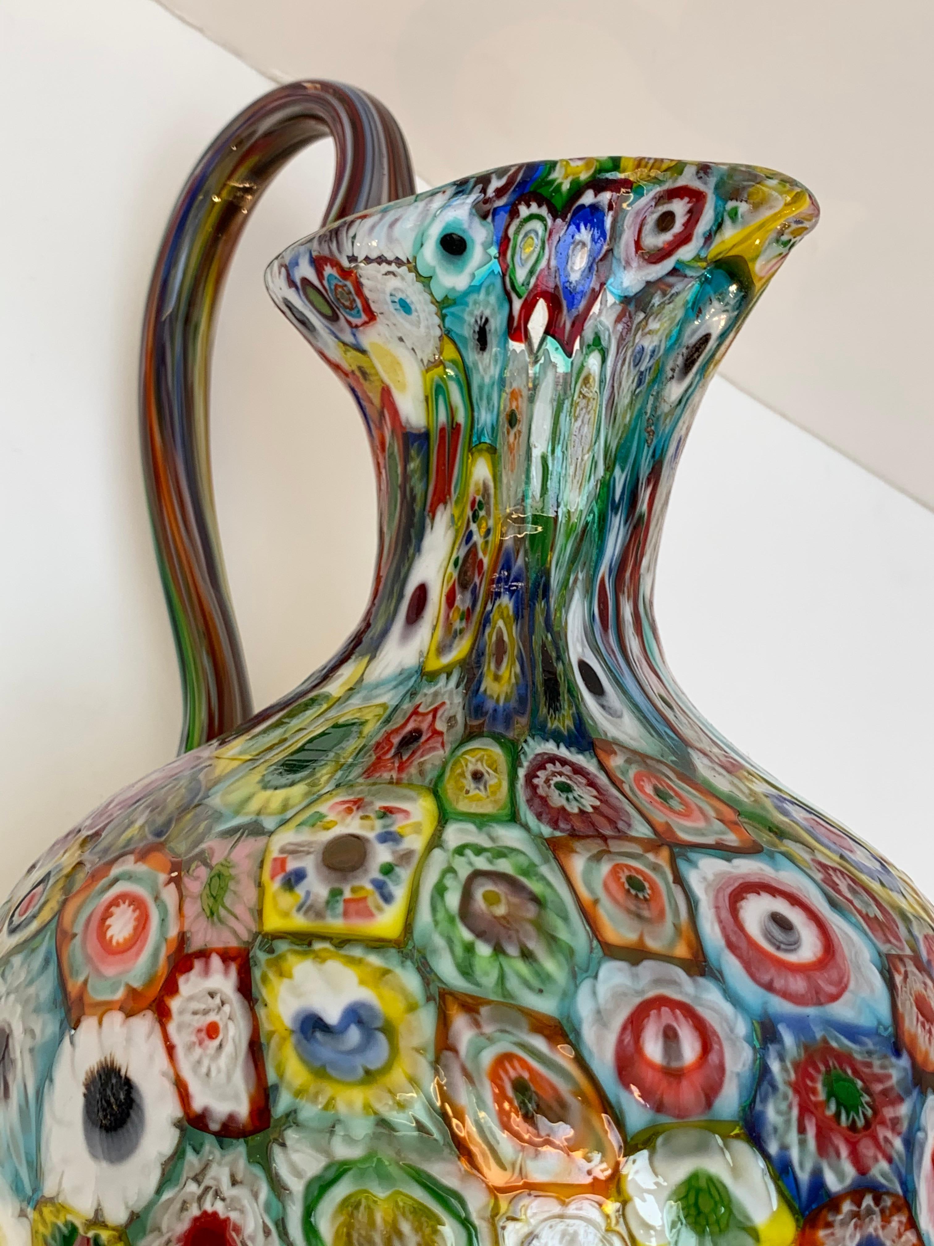 Fratelli Toso Murano Venedig Italien Jugendstil geblasenes Glas Millefiori Vase 7