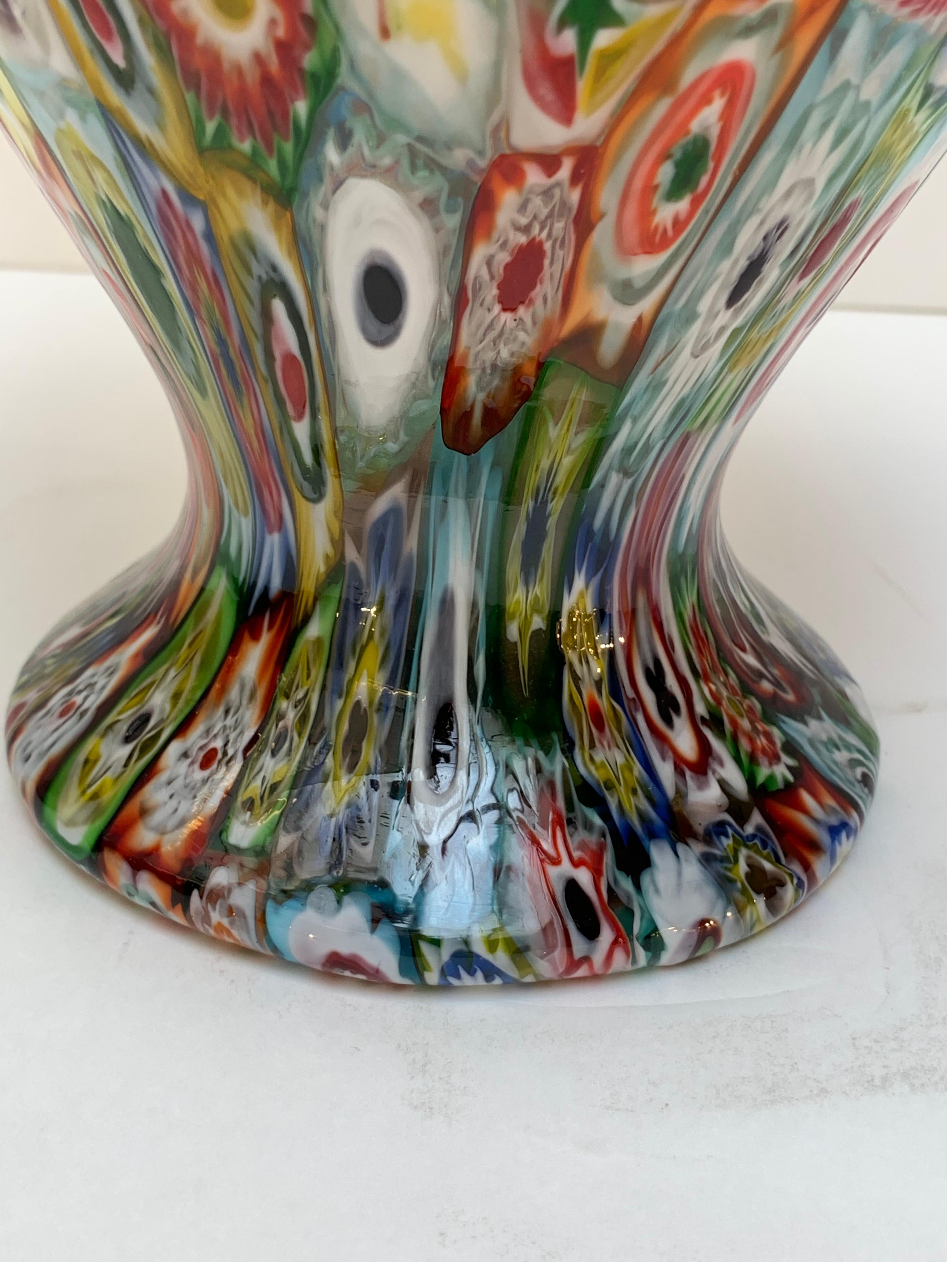 Fratelli Toso Murano Venedig Italien Jugendstil geblasenes Glas Millefiori Vase 9