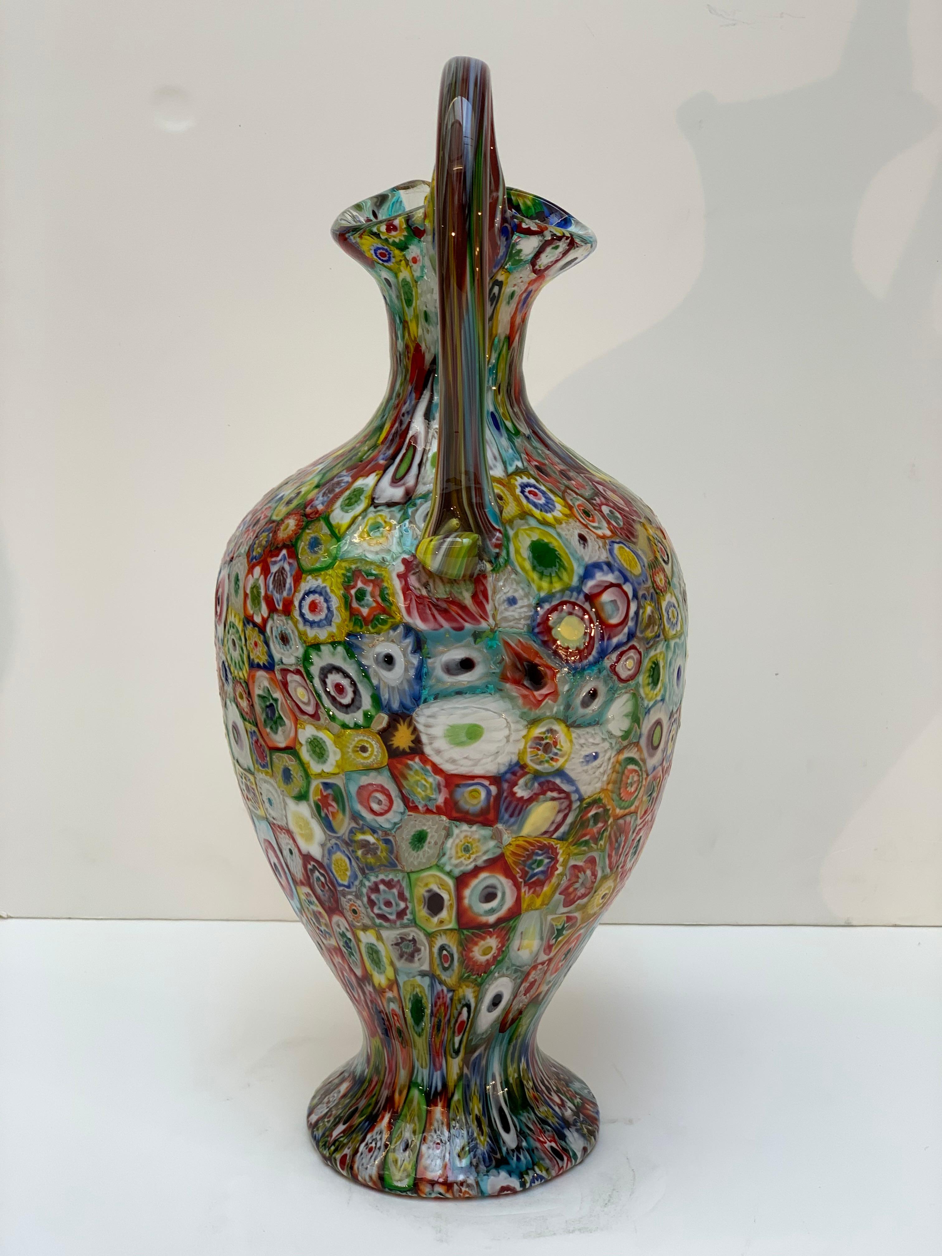 Fratelli Toso Murano Venice Italy Art Nouveau Blown Glass Millefiori Vase In Good Condition In Firenze, Toscana