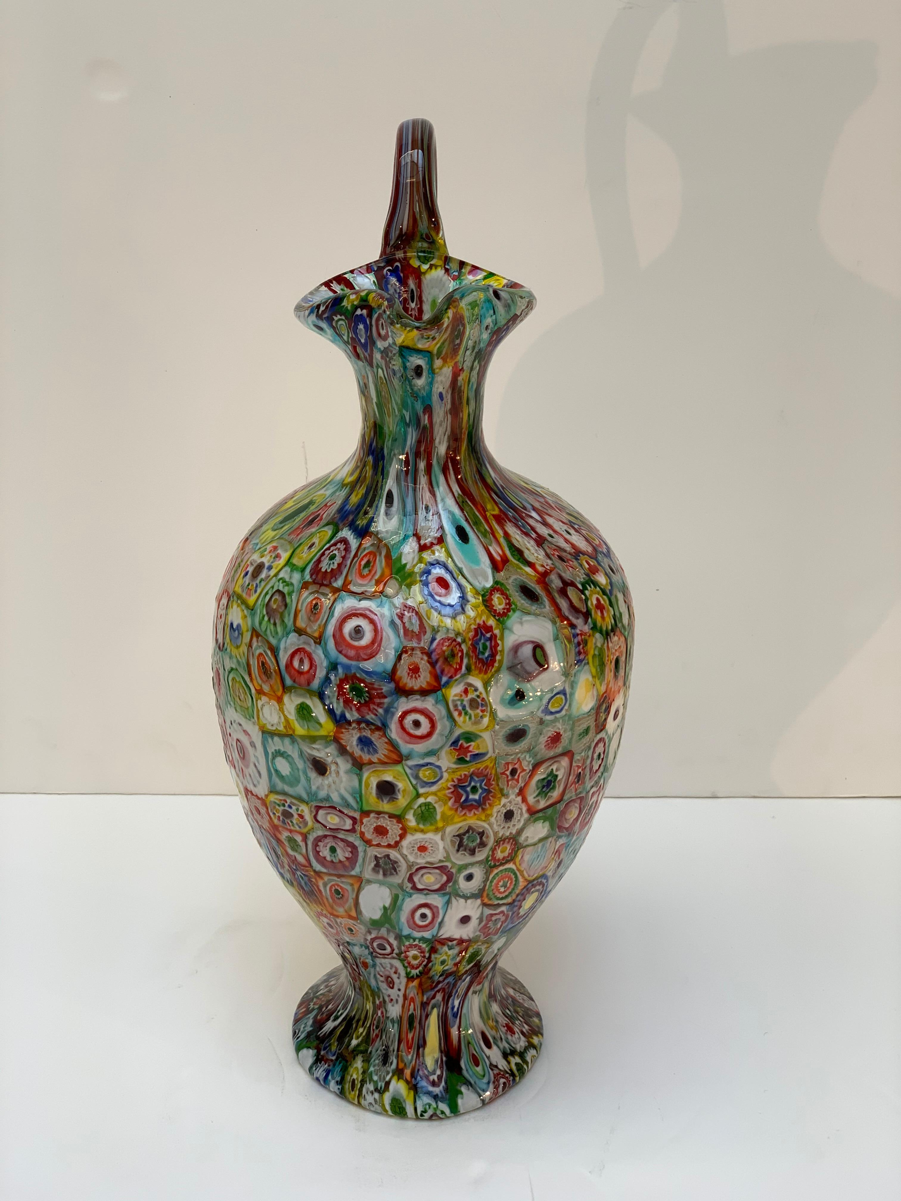 Early 20th Century Fratelli Toso Murano Venice Italy Art Nouveau Blown Glass Millefiori Vase