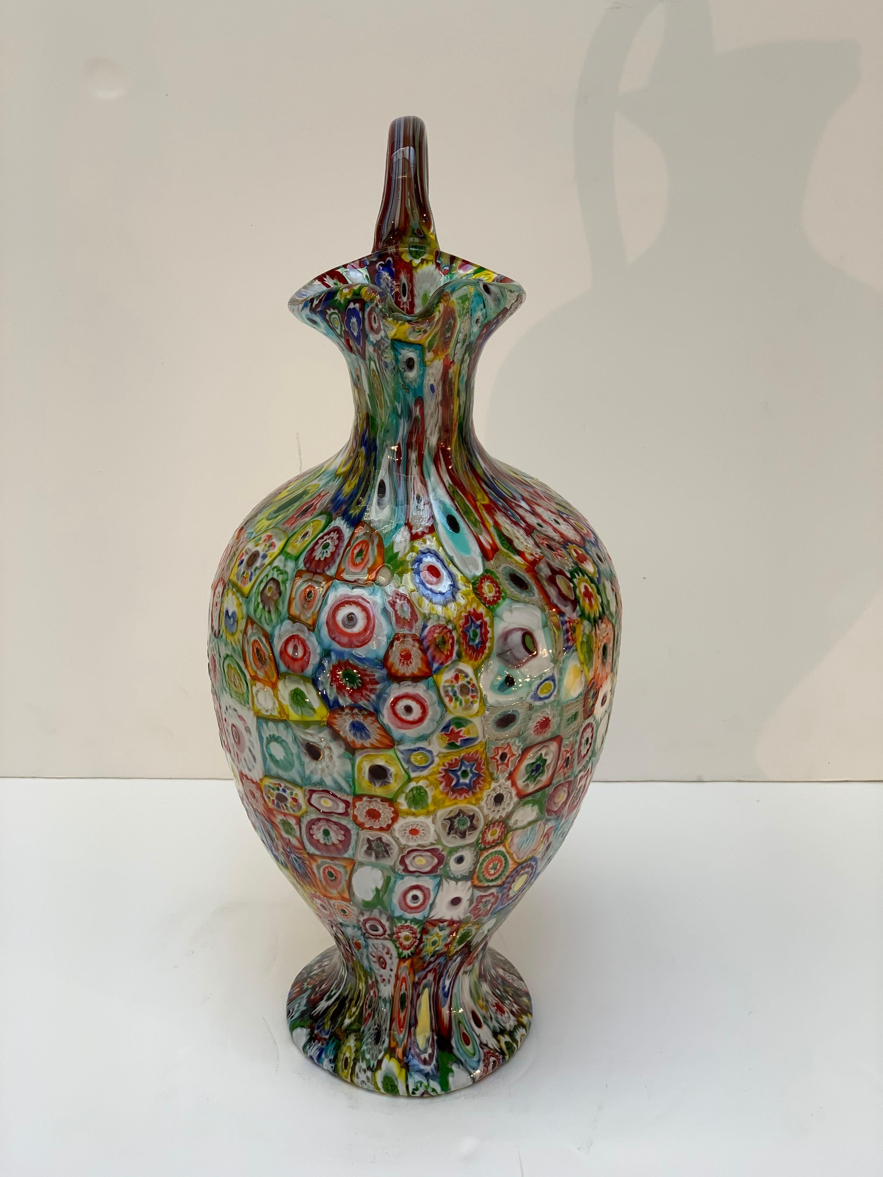 Fratelli Toso Murano Venedig Italien Jugendstil geblasenes Glas Millefiori Vase (Italienisch)