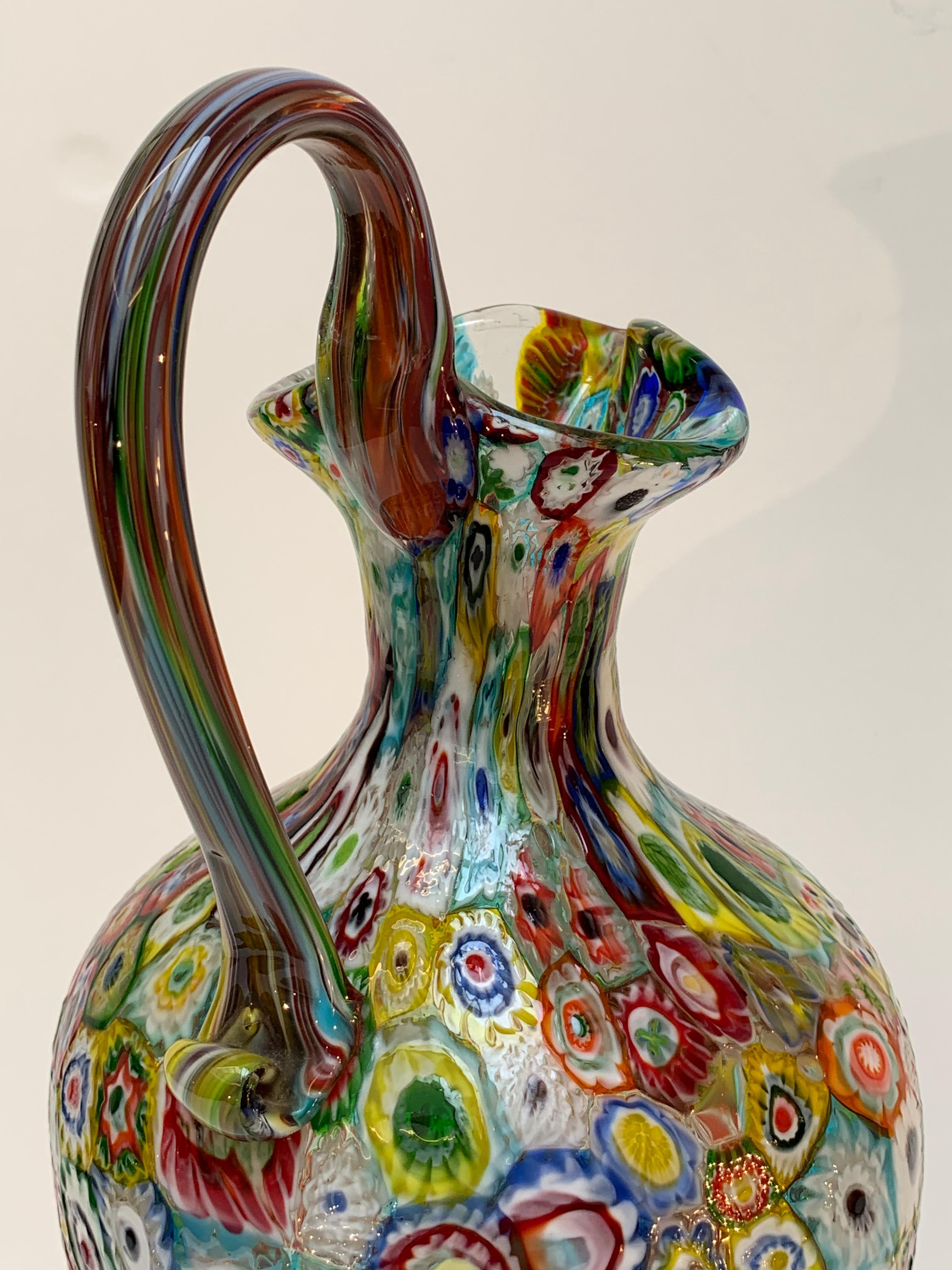 Fratelli Toso Murano Venice Italy Art Nouveau Blown Glass Millefiori Vase 1