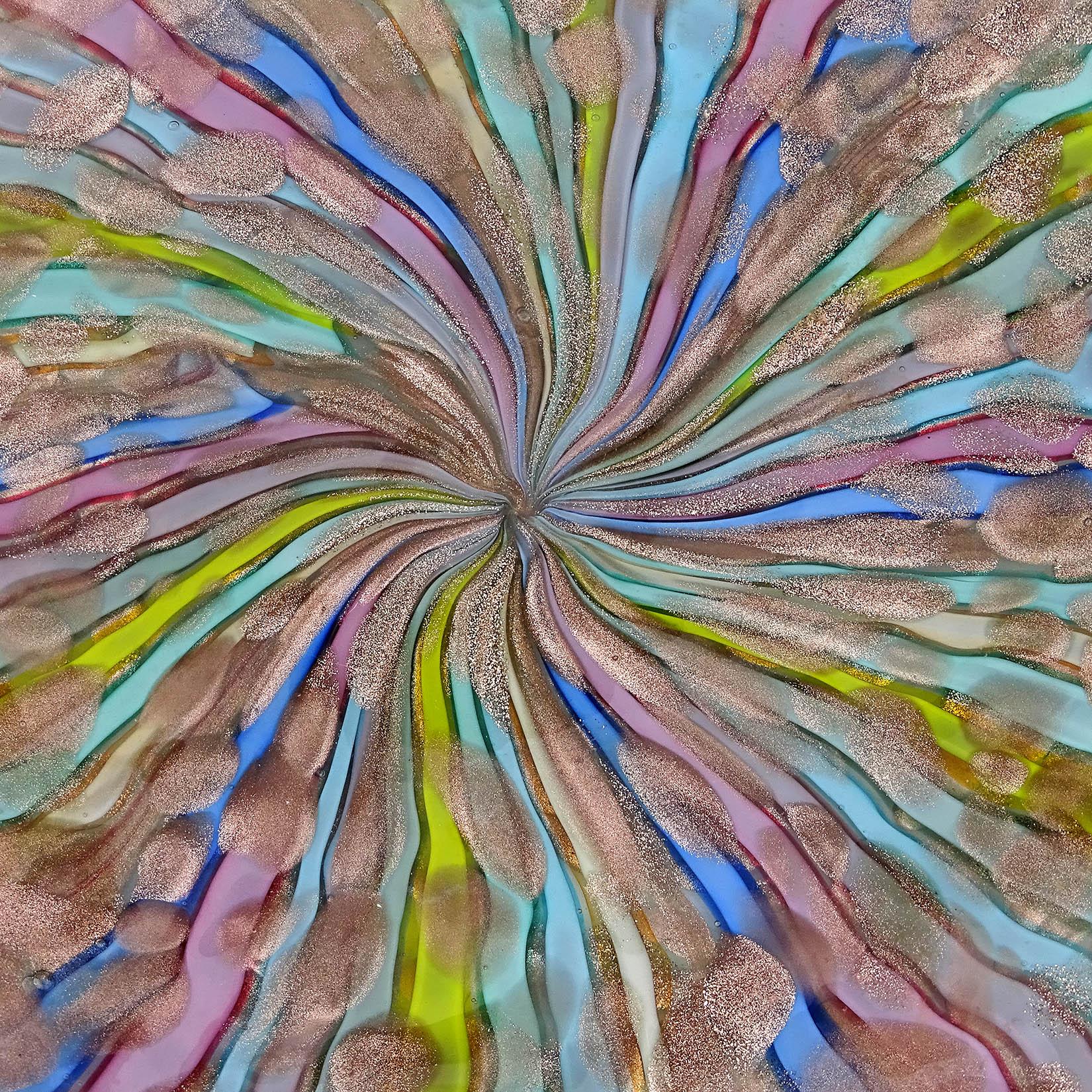 Fratelli Toso Murano Vintage Rainbow Ribbons Aventurine Italian Art Glass Bowl 1