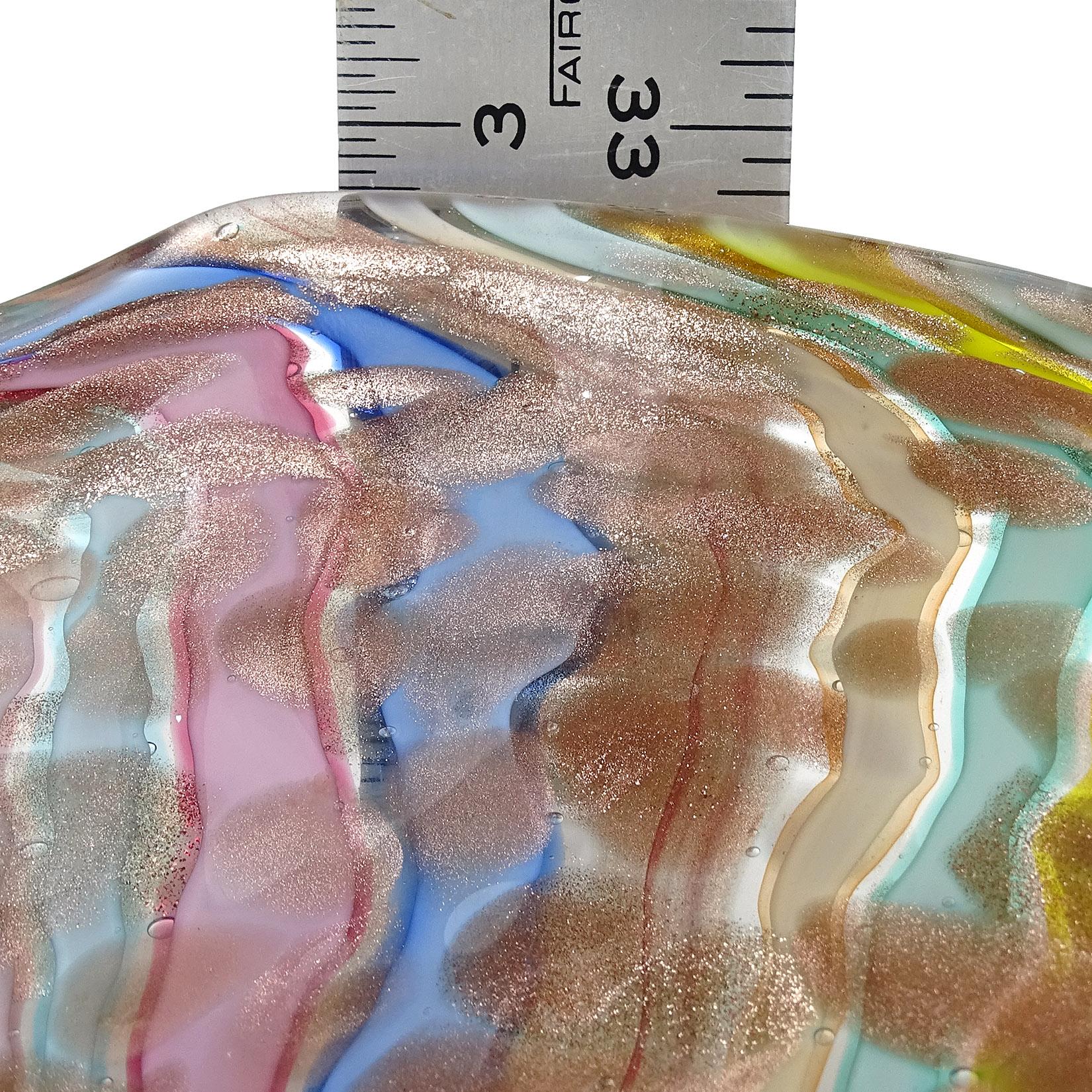 Fratelli Toso Murano Vintage Rainbow Ribbons Aventurine Italian Art Glass Bowl 2