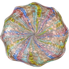 Fratelli Toso Murano Vintage Rainbow Ribbons Aventurine Italian Art Glass Bowl