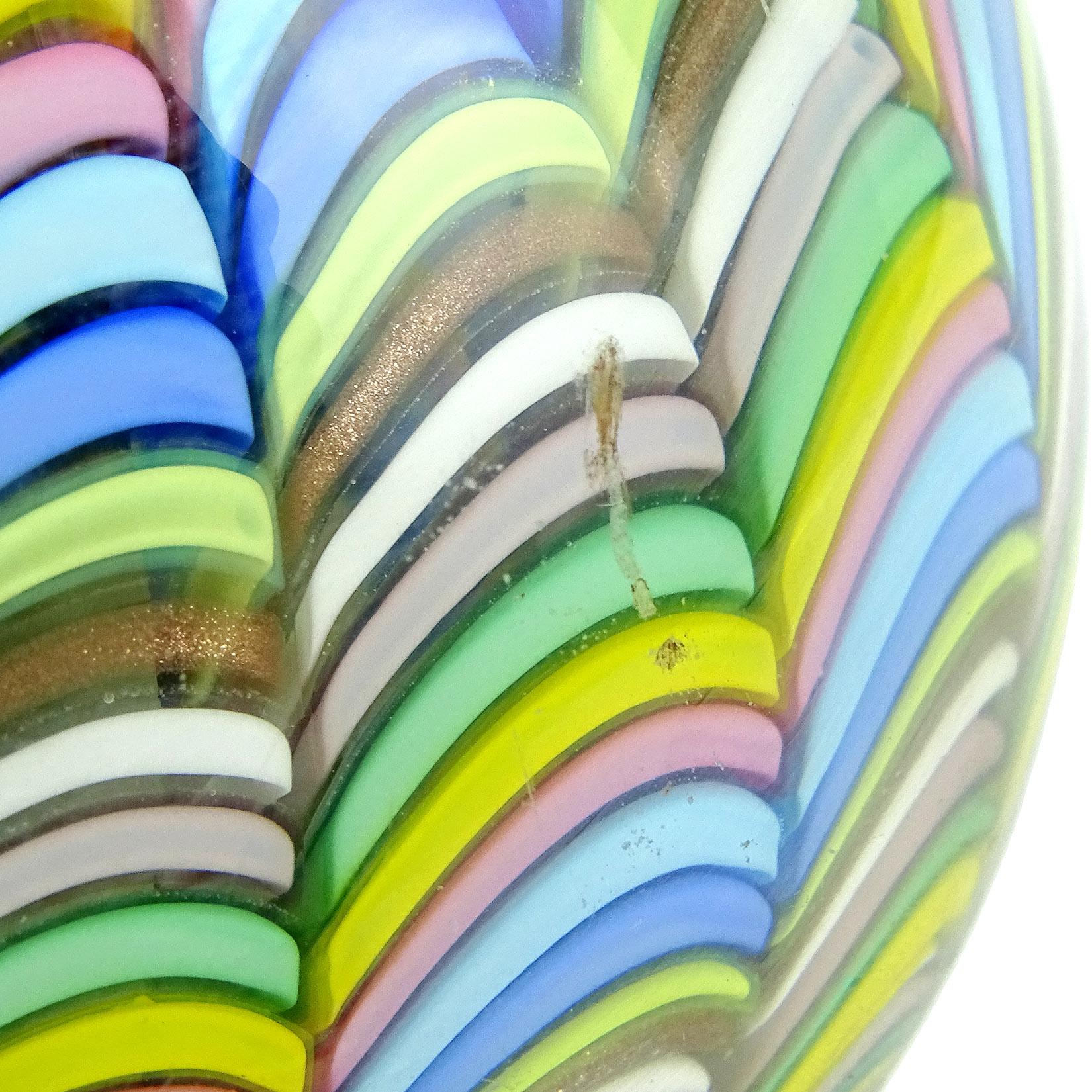 Hand-Crafted Fratelli Toso Murano Vintage Rainbow Stripe Ribbon Italian Art Glass Paperweight