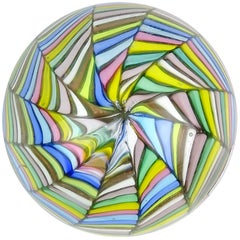 Fratelli Toso Murano Vintage Rainbow Stripe Ribbon Italian Art Glass Paperweight
