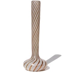 Fratelli Toso Murano White Aventurine Italian Art Glass Soliflore Flower Vase