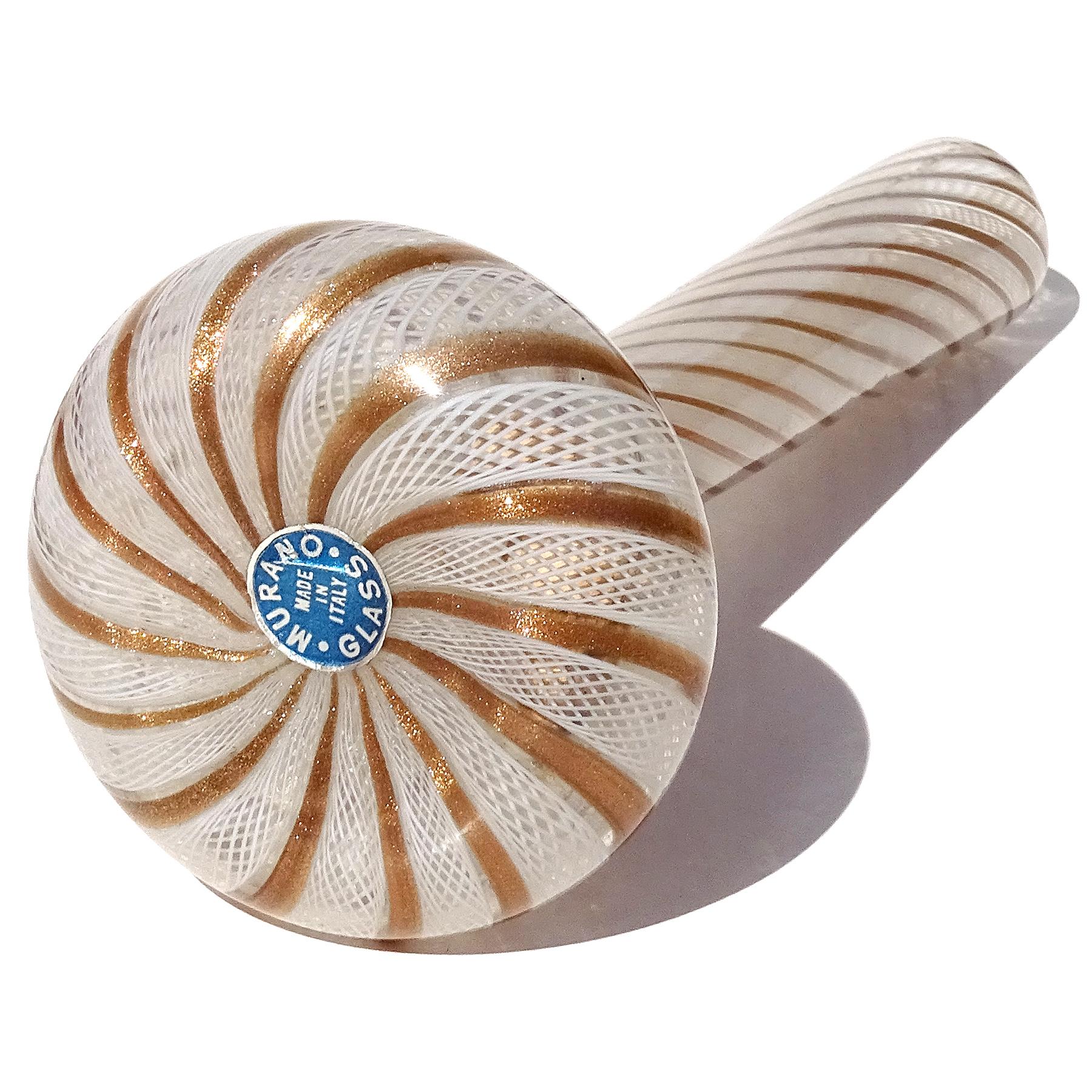 20ième siècle Vase à fleurs Soliflores en verre d'art italien à aventurine blanche de Murano Fratelli Toso en vente