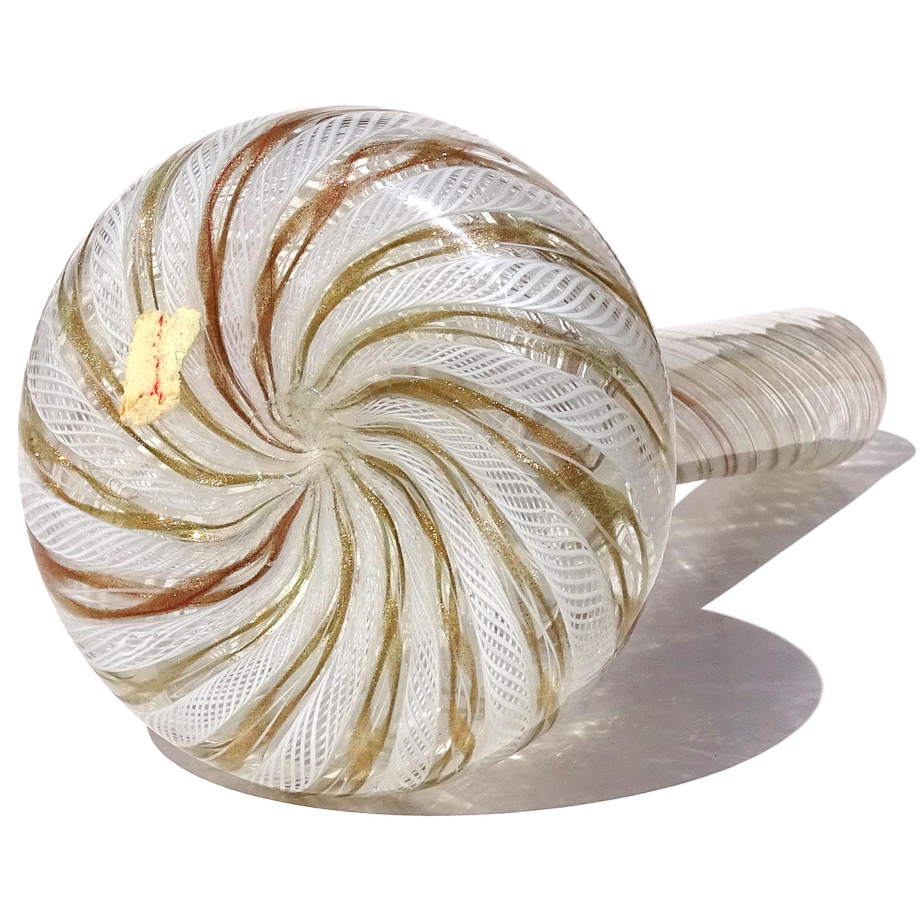 20th Century Fratelli Toso Murano White Aventurine Italian Art Glass Soliflore Flower Vase For Sale