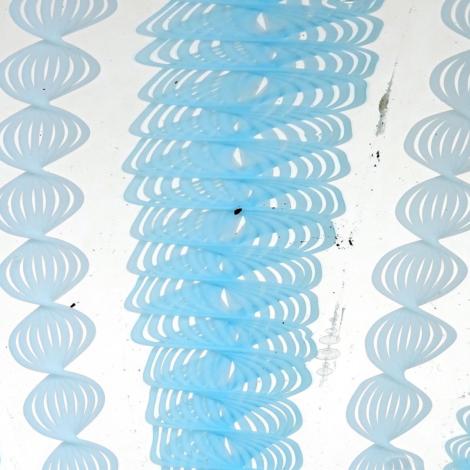 Fratelli Toso Murano White Blue Zanfirico Ribbons Italian Art Glass Bowl Vase 1