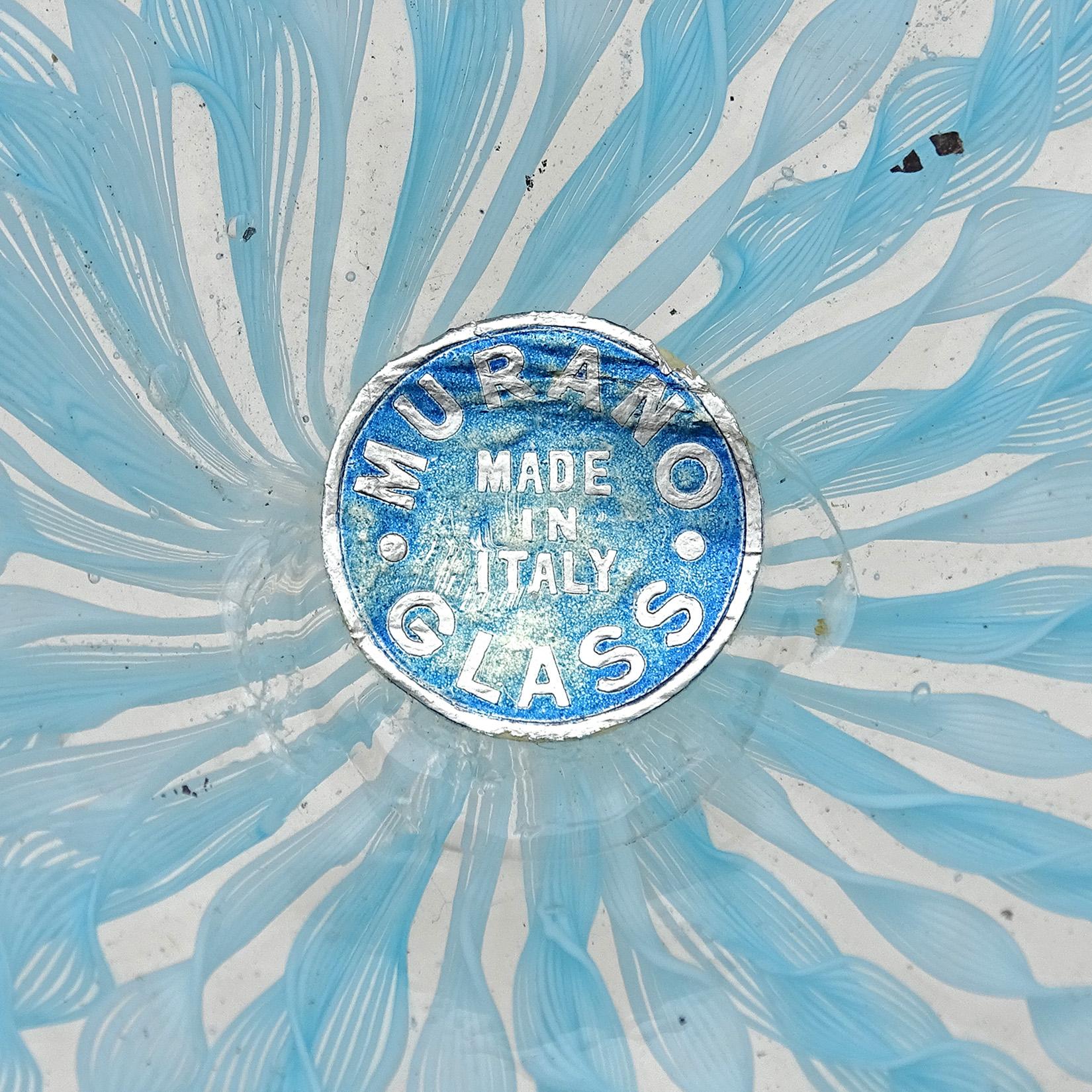 Fratelli Toso Murano White Blue Zanfirico Ribbons Italian Art Glass Bowl Vase 2