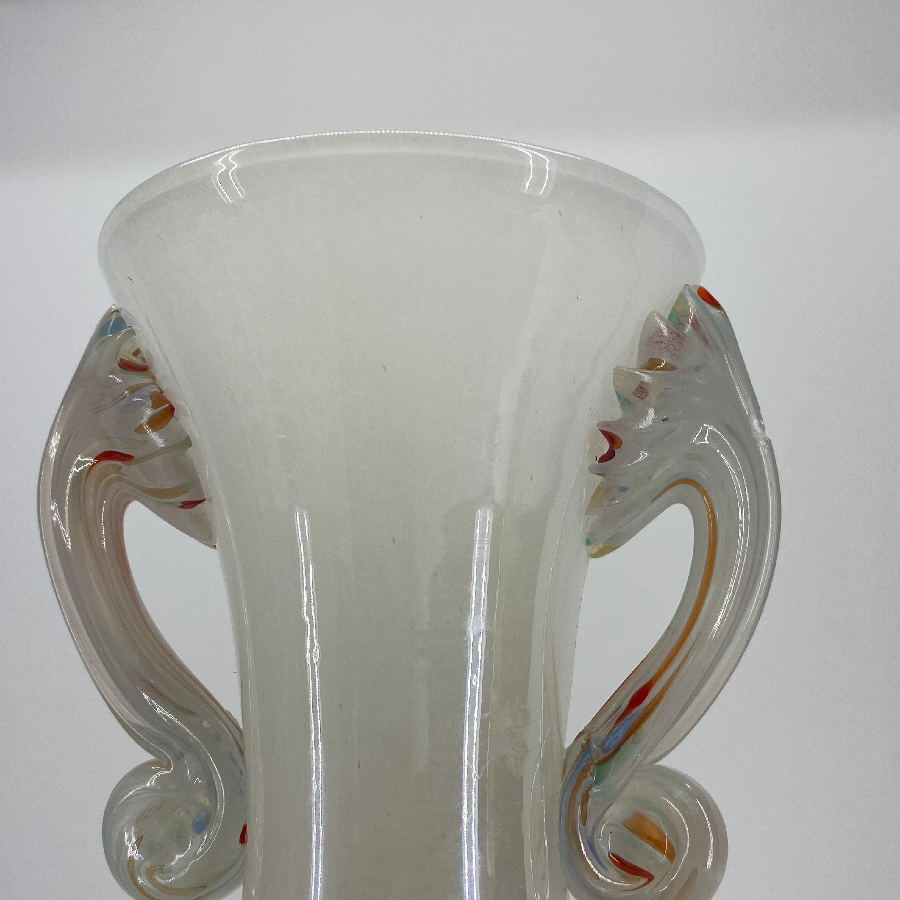 Fratelli Toso Murano White Opalescent Italian Art Glass Vase 6