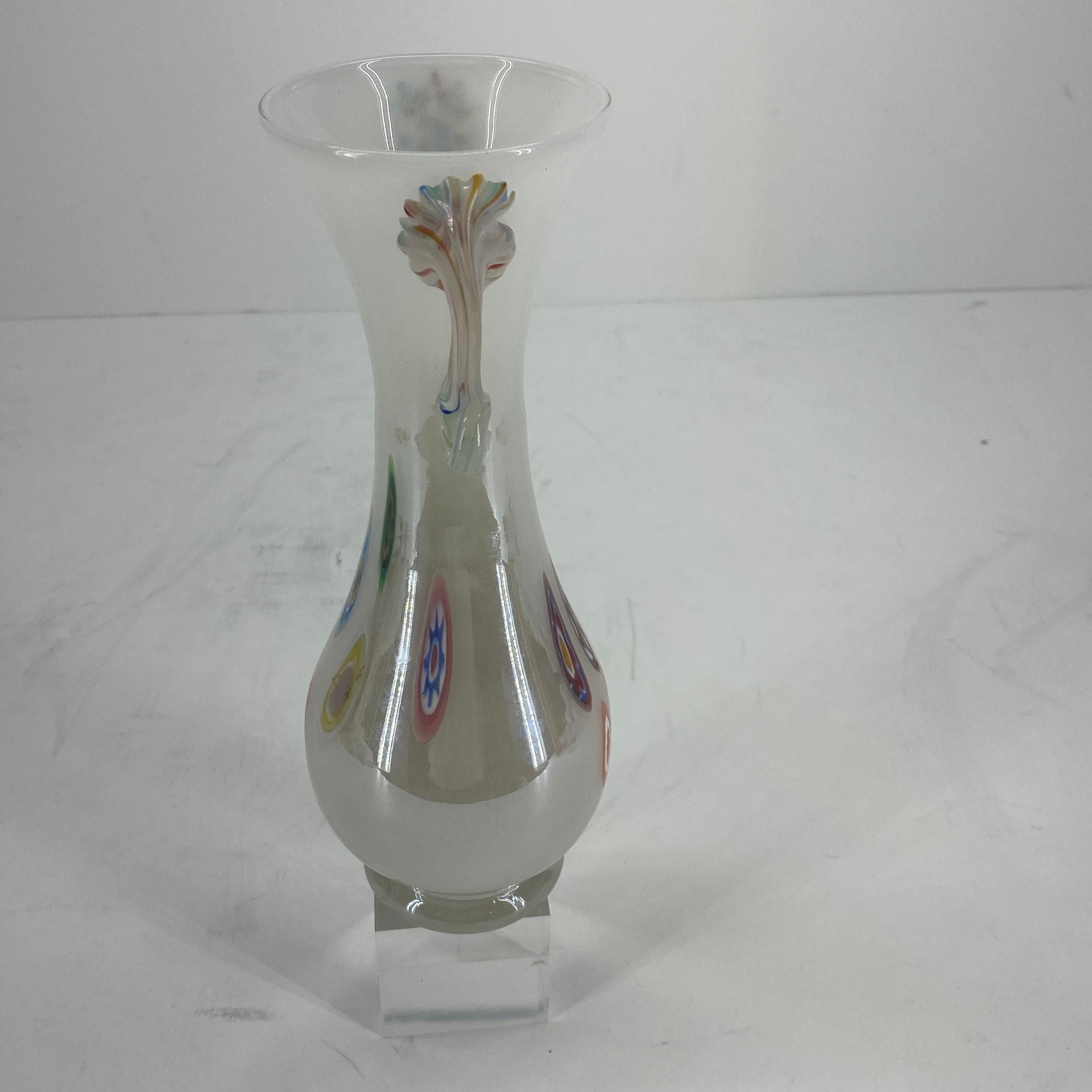 Fratelli Toso Murano White Opalescent Italian Art Glass Vase 12