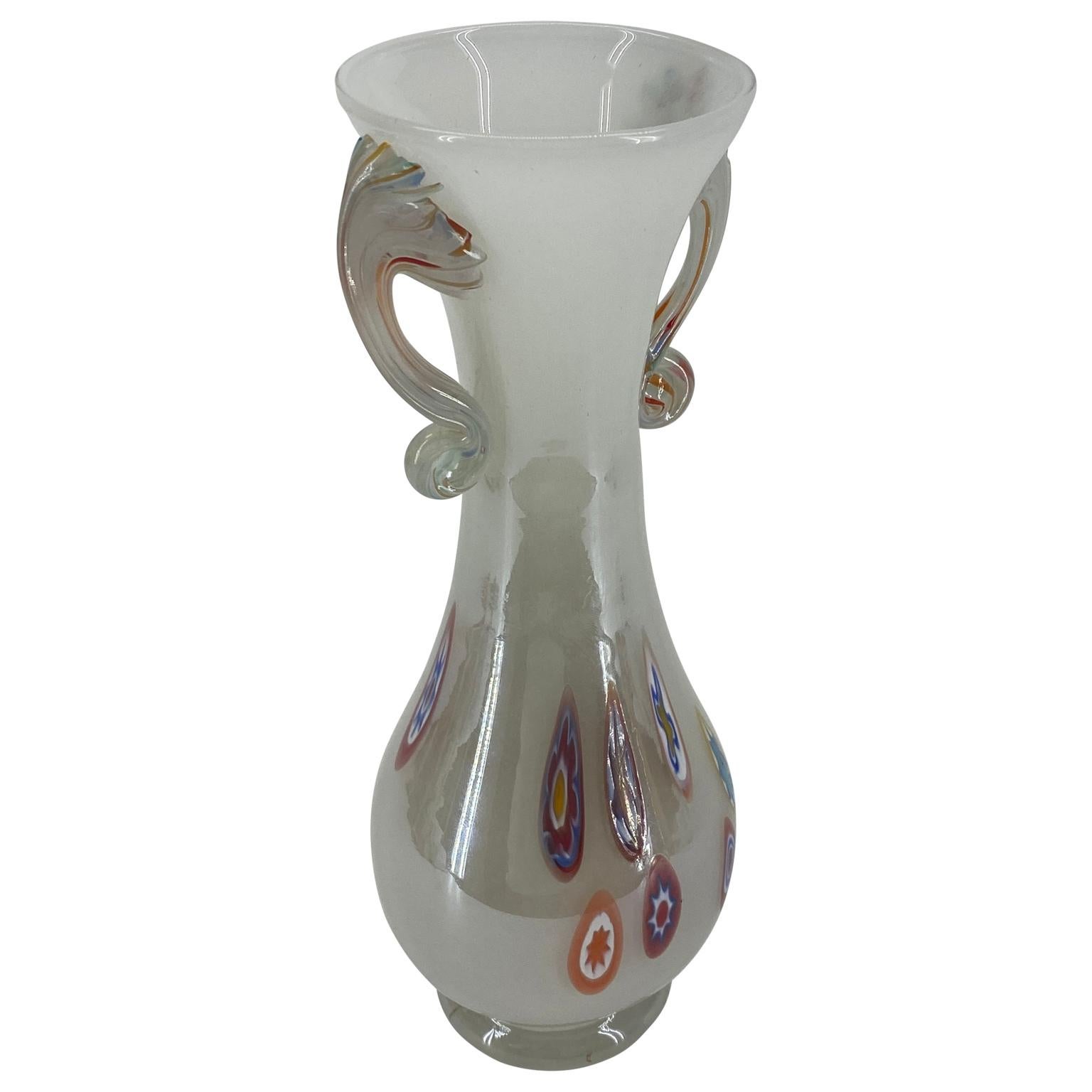 Mid-Century Modern Fratelli Toso Murano White Opalescent Italian Art Glass Vase