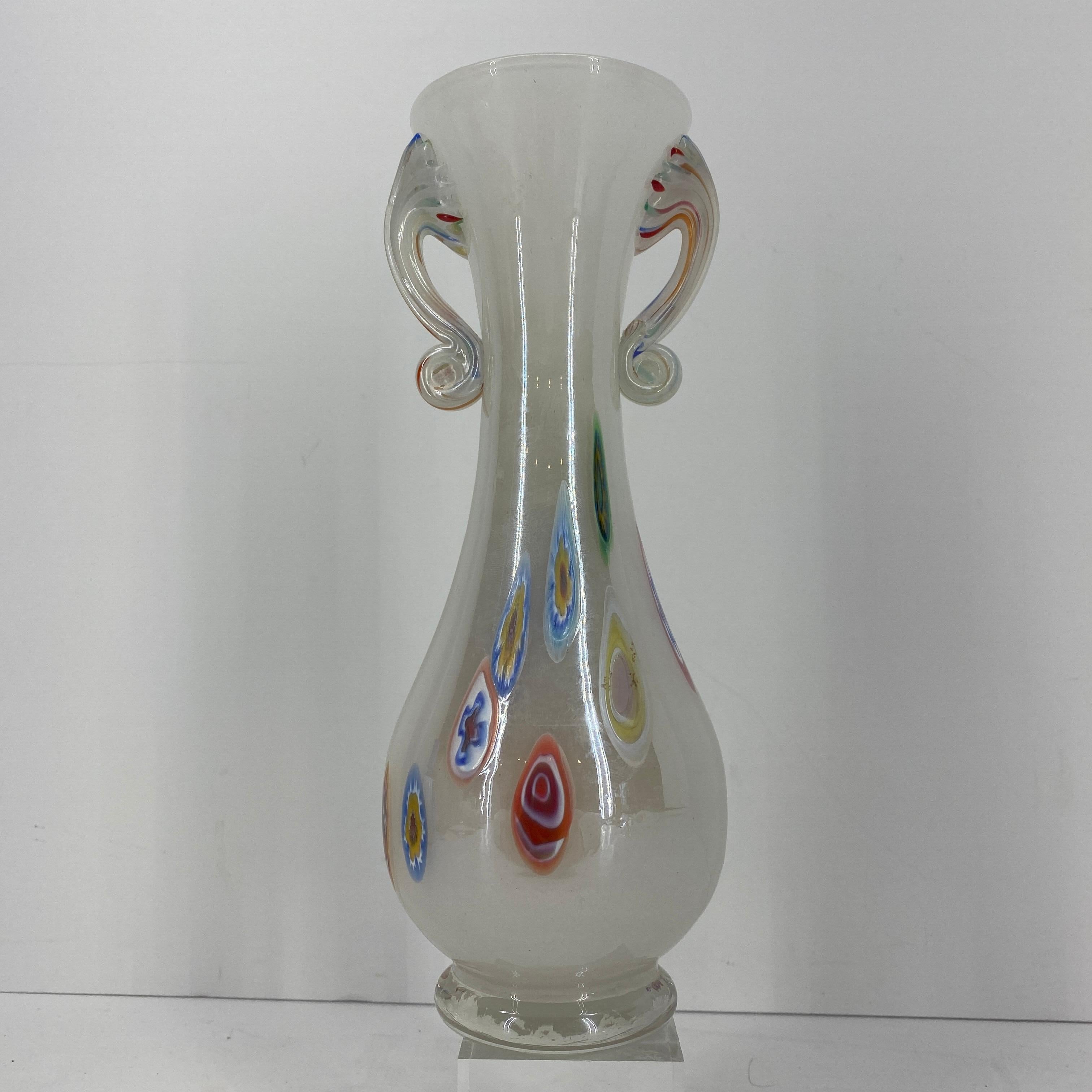 Mid-20th Century Fratelli Toso Murano White Opalescent Italian Art Glass Vase
