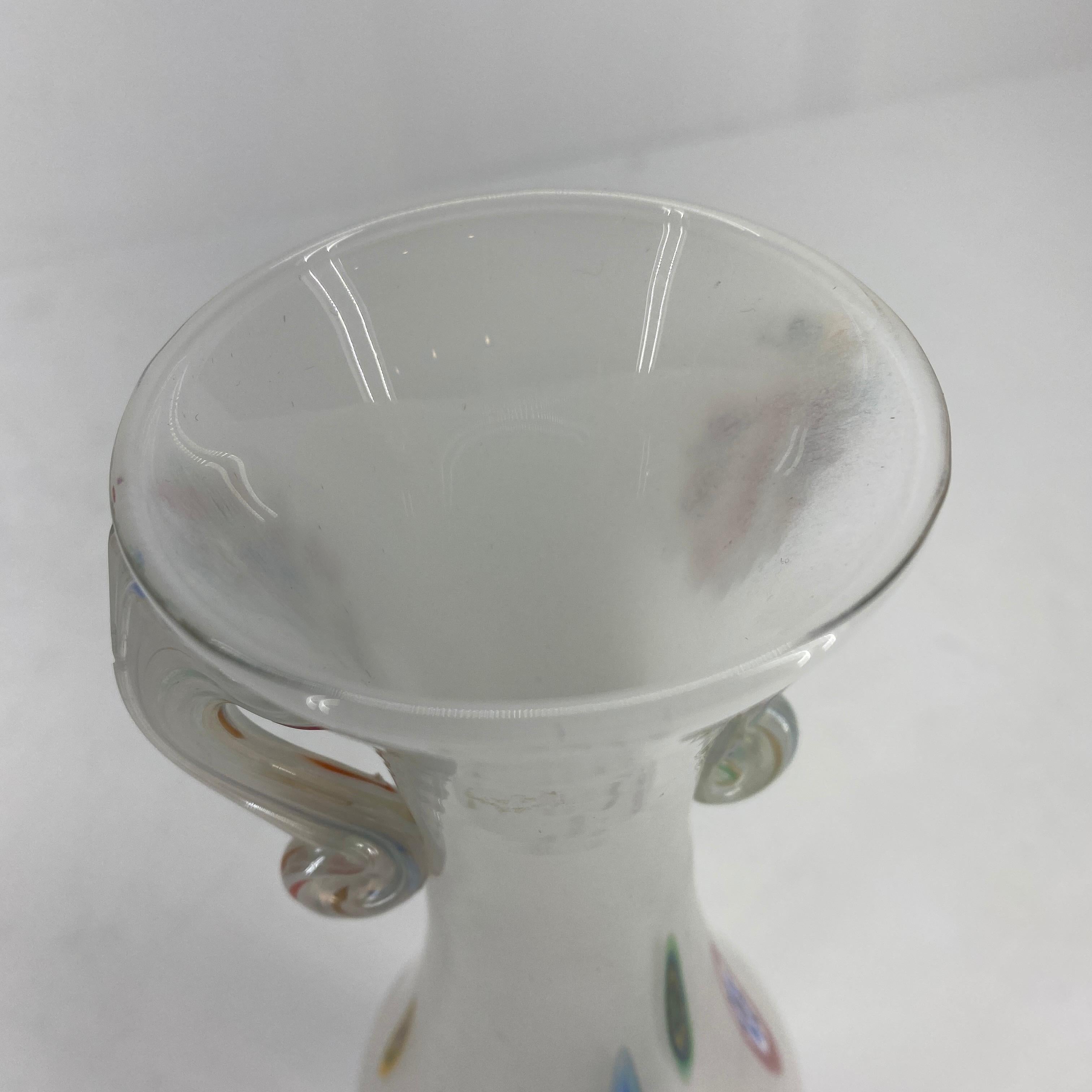Fratelli Toso Murano White Opalescent Italian Art Glass Vase 1