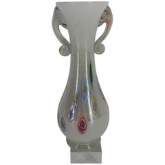 Fratelli Toso Murano White Opalescent Italian Art Glass Vase