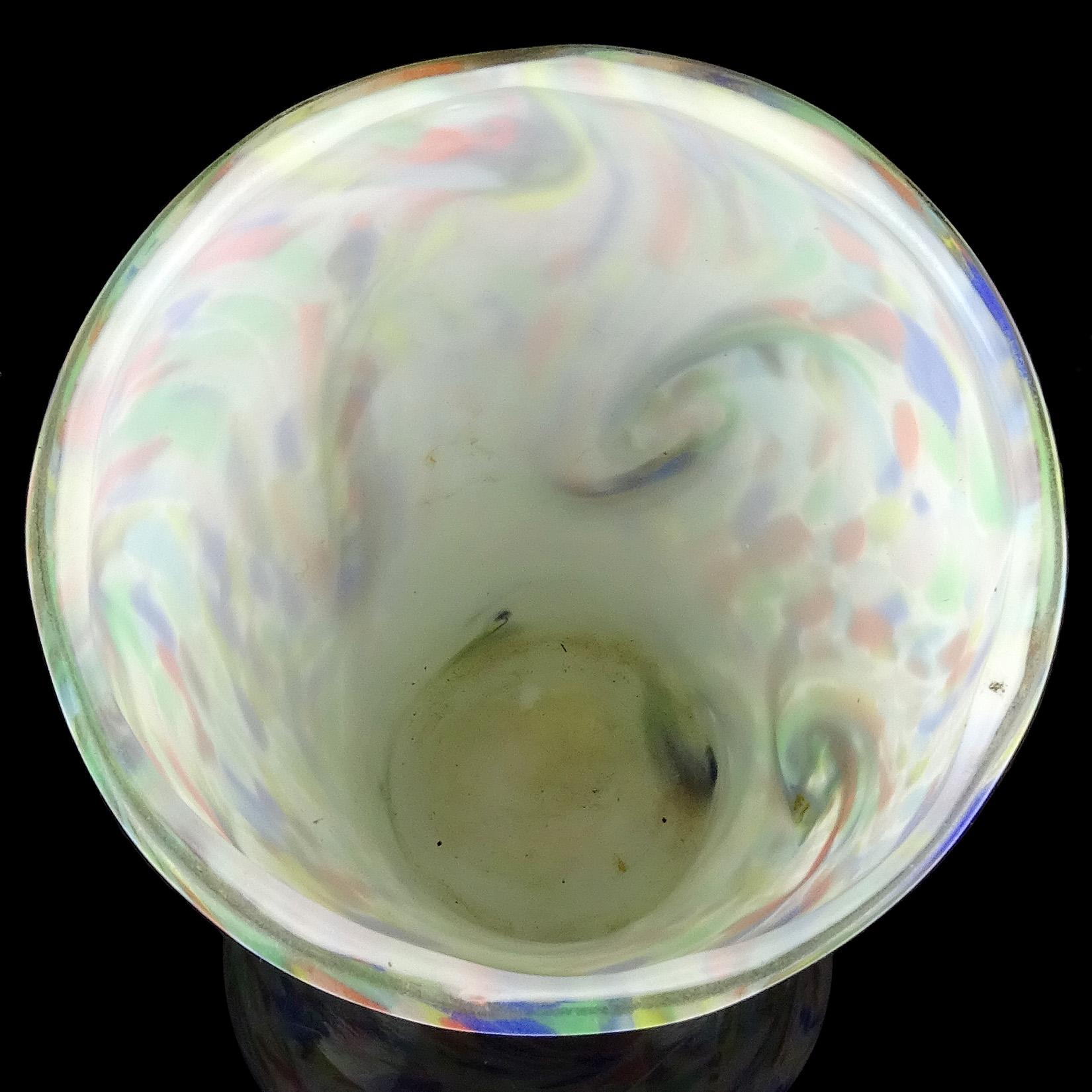 Fratelli Toso Murano White Rainbow Color Swirls Italian Art Glass Flower Vase 2