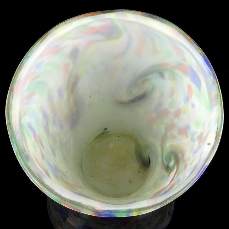 Fratelli Toso Murano White Rainbow Color Swirls Italian Art Glass Flower Vase For Sale 3