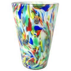 Fratelli Toso Murano White Rainbow Color Swirls Italian Art Glass Flower Vase