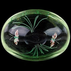 Fratelli Toso Murano White Red Gold Butterflies Italian Art Glass Center Bowl