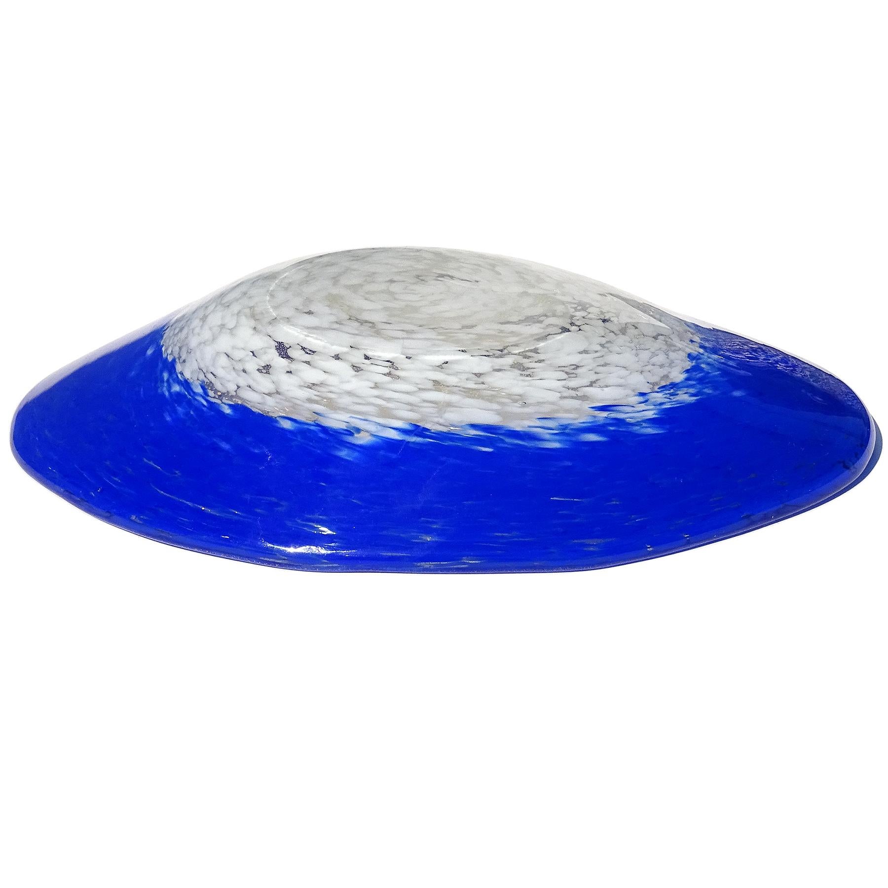 Fratelli Toso Murano White Sapphire Blue Gold Flecks Italian Art Glass Oval Bowl For Sale 5