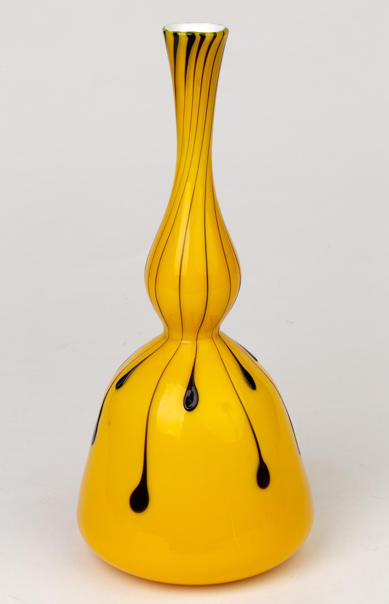 Italian Fratelli Toso Murano Yellow Art Glass Mallet Shaped Vase For Sale