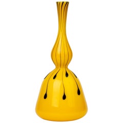 Retro Fratelli Toso Murano Yellow Art Glass Mallet Shaped Vase
