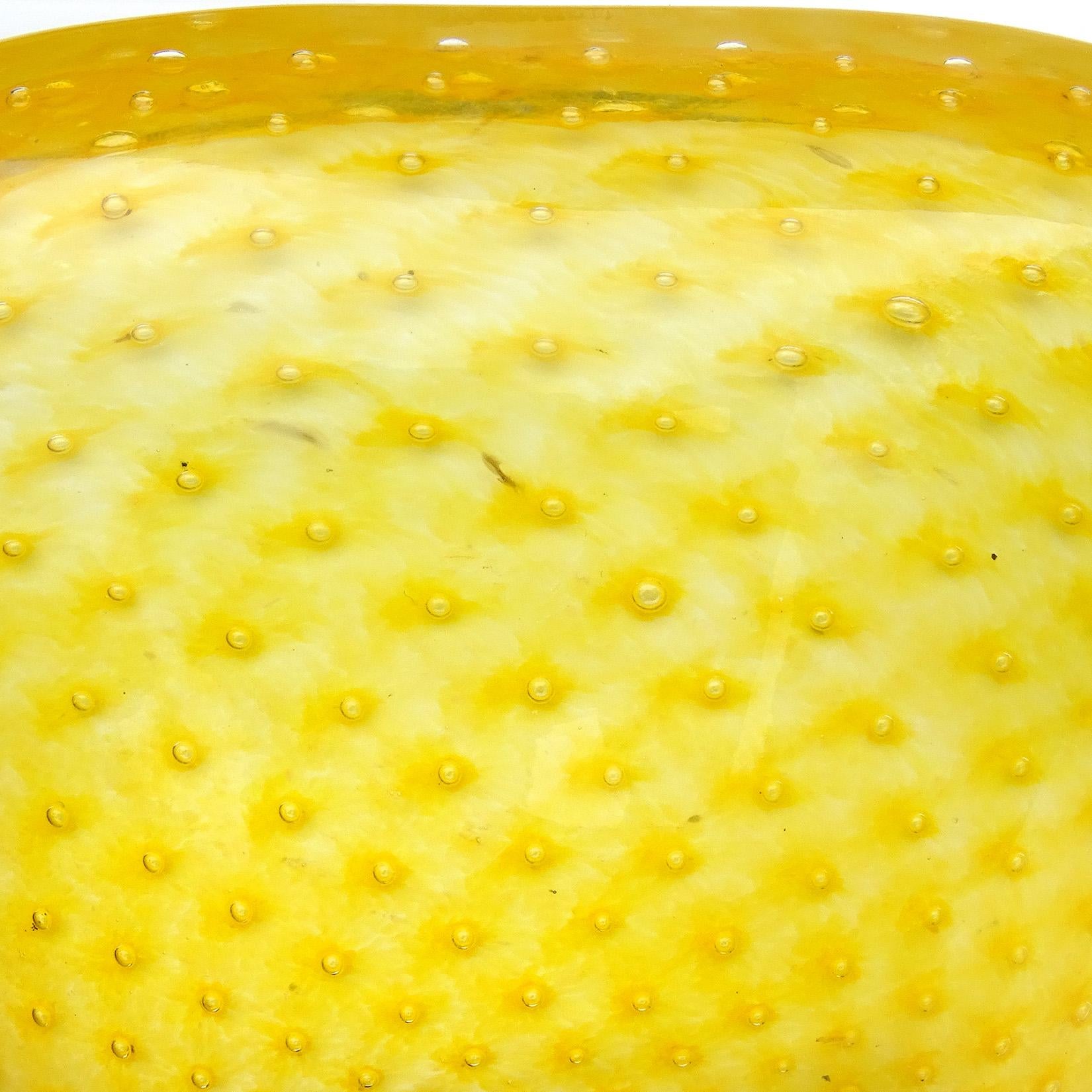 Fratelli Toso Murano Yellow Blue Bullicante Italian Art Glass Triangle Bowl In Good Condition In Kissimmee, FL
