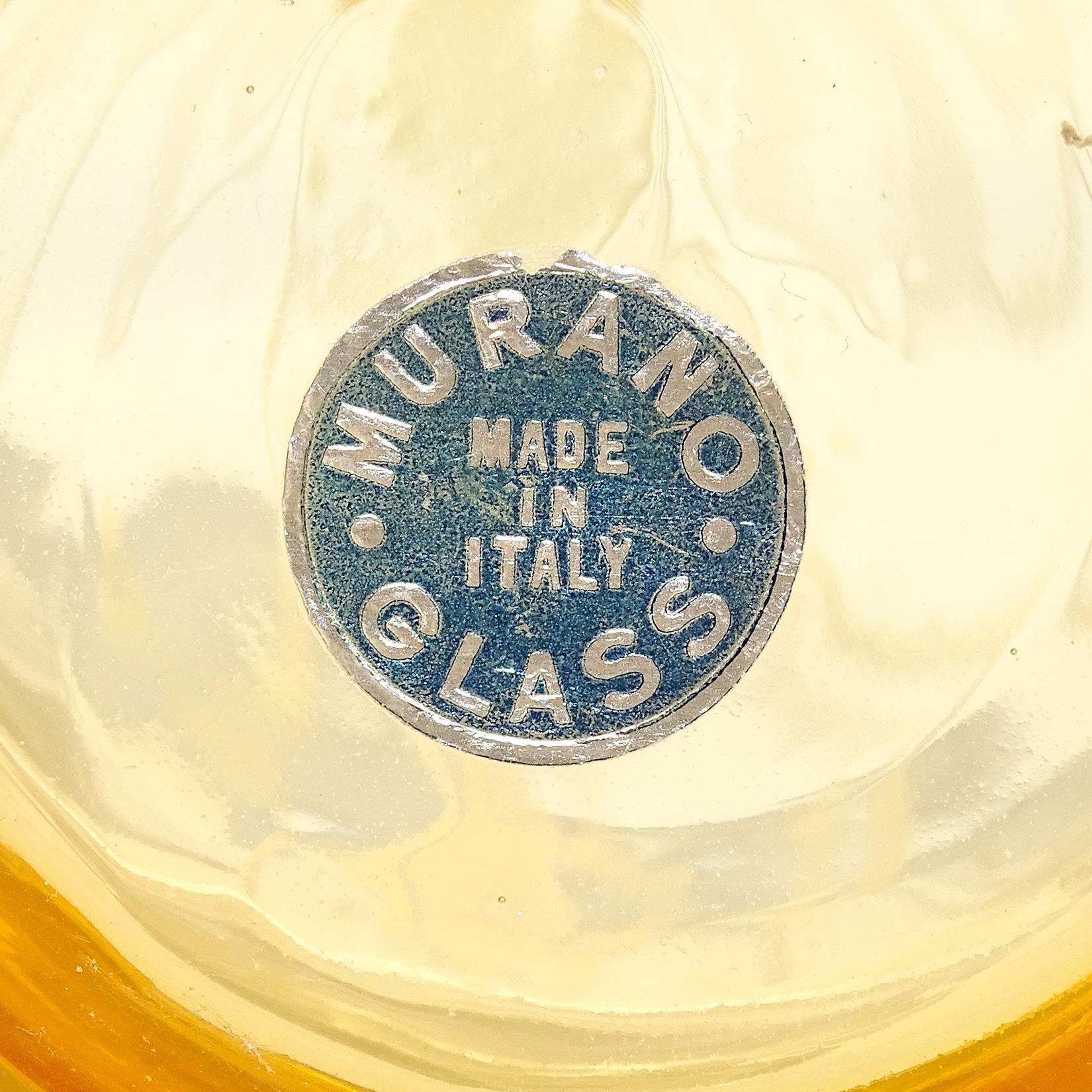 20th Century Fratelli Toso Murano Yellow Orange Face Italian Art Glass Midcentury Decanter