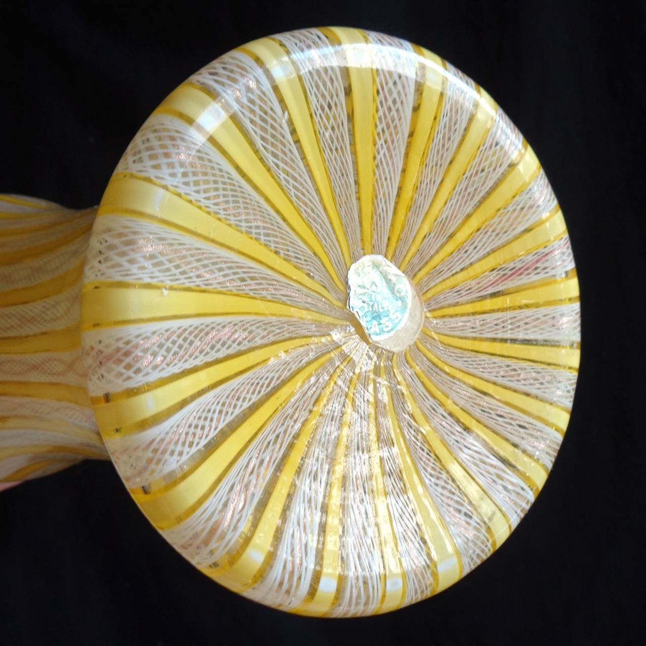 20th Century Fratelli Toso Murano Yellow White Ribbons Italian Art Glass Midcentury Decanter