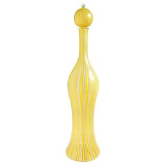 Fratelli Toso Murano Yellow White Ribbons Italian Art Glass Midcentury Decanter
