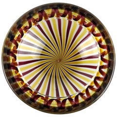 Fratelli Toso Murano Yellow Wine Purple Ribbons Italian Art Glass Bowl