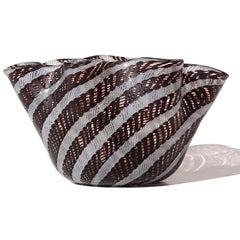 Fratelli Toso Murano Zanfirico White Black Ribbons Italian Art Glass Vase